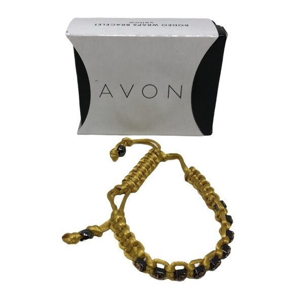 Avon Bracelet Yellow Braided Rhinestone BOHO Retro Adjustable‎ Rodeo Wrap - Picture 1 of 4
